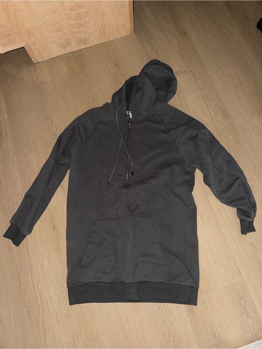 Women's Grey Quarter Zip Hoodie Dress with Front Pocket